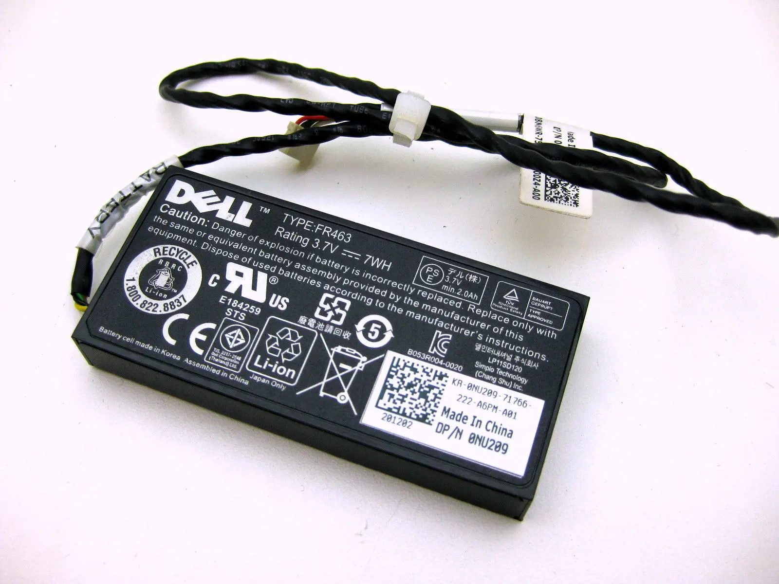 

Оригинальный аккумулятор DELL FR463 0NU209 NU209 3,7 в + кабель для H700 PERC 5i 6i