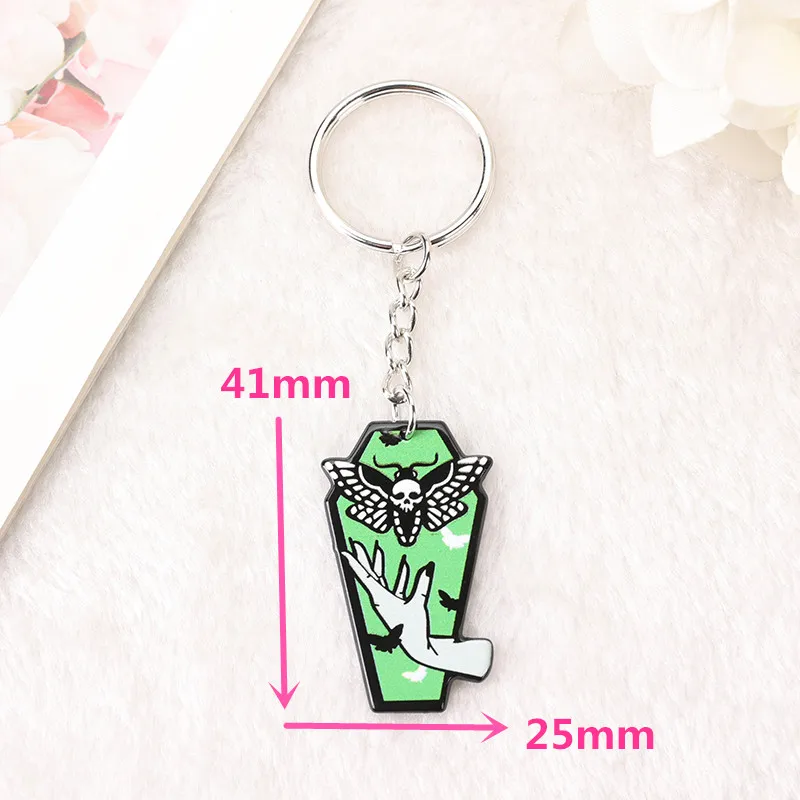 1Pc Halloween Frau Keychain Punk Acryl Auto Spiegel Schlüsselring Handtasche Motte Sarg Mädchen Geburtstag Geschenk – Detail 7