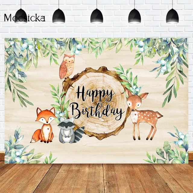 Mocsicka CUSTOM Rainforest Animals Wild One Backdrops Children Happy Birthday Party Photography Background Cake Table Banner 37