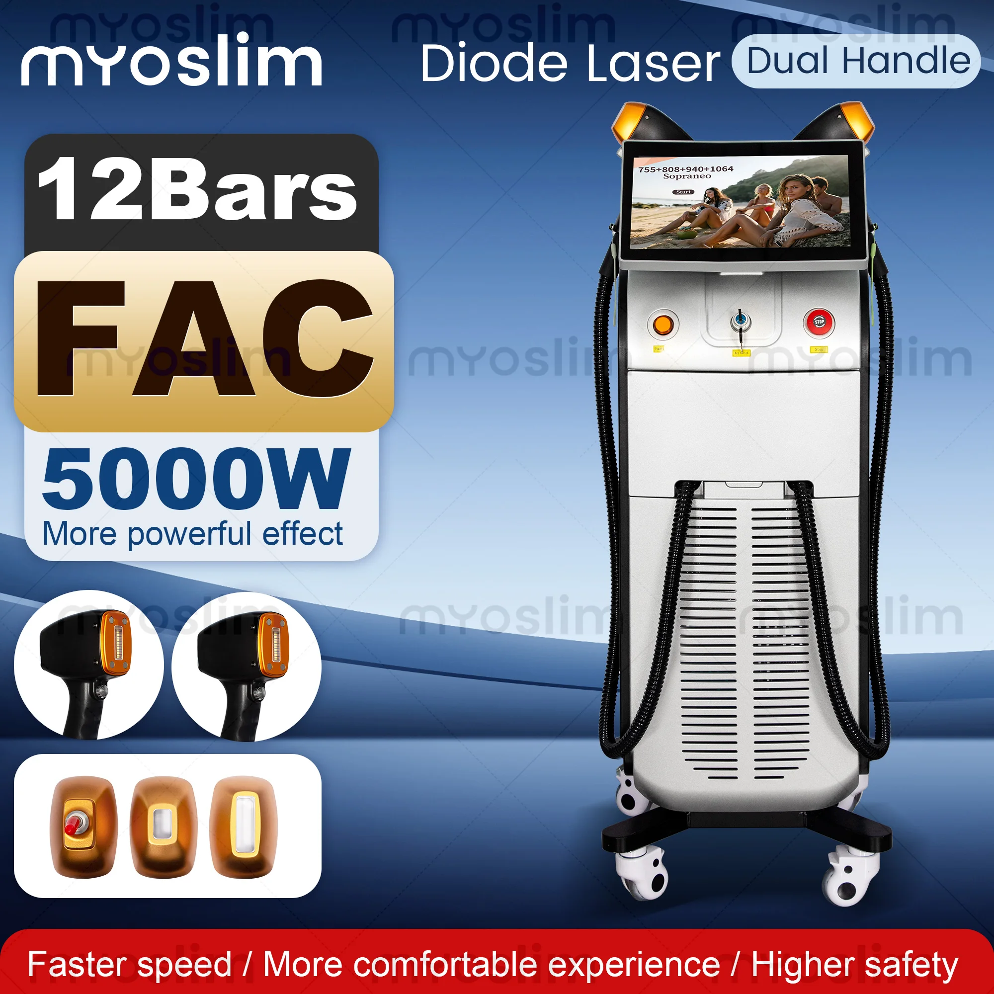 12 Bars 5000W 4 Wavelength FAC Diode laser hair removal machine CE Certified Hair Removal 755 808 940 1064nm Diode Laser Salon 4