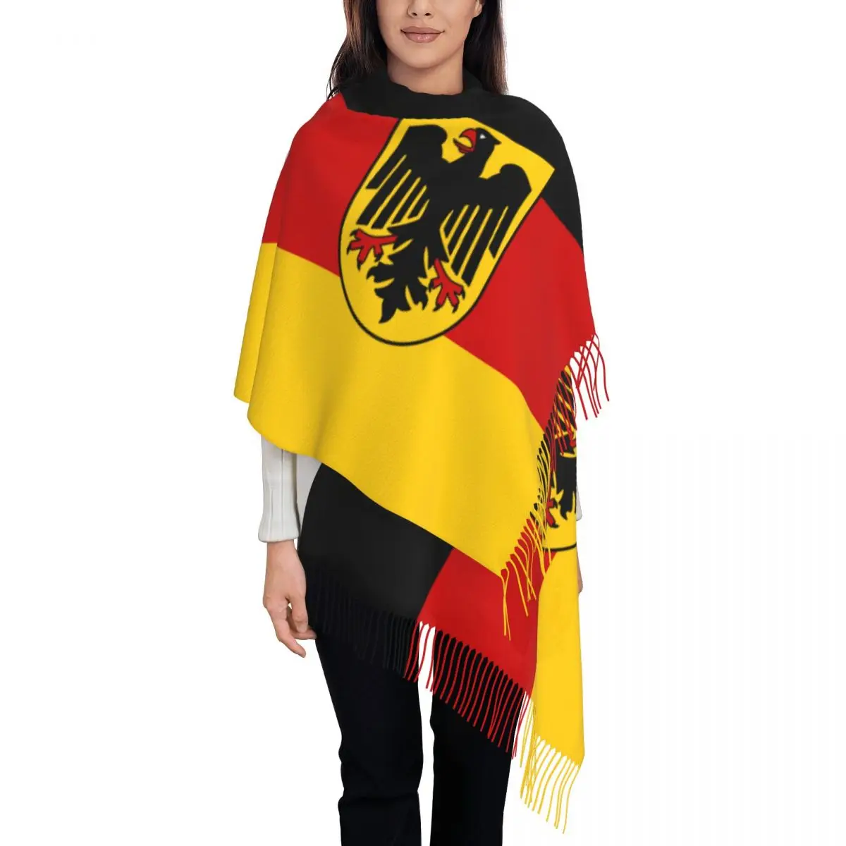 

Female Large Germany Flag Scarves Women Winter Thick Warm Tassel Shawl Wrap German Patriotic Scarf