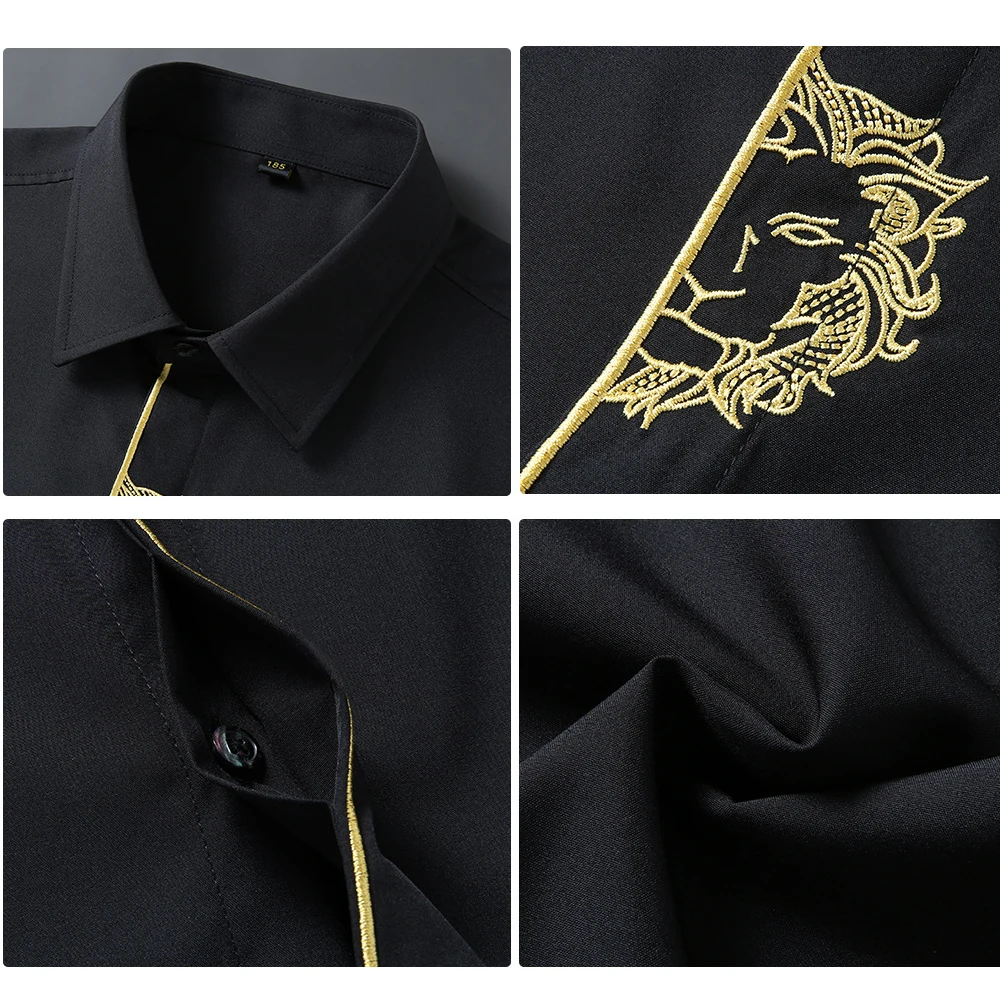 upto 10xl size short sleeve embroidered shirt men's casual loose oversized black and white short sleeve shirt summer Upto 10XL Size Short Sleeve Embroidered Shirt Men's Casual Loose Oversized Black and White Short Sleeve Shirt Summer 5