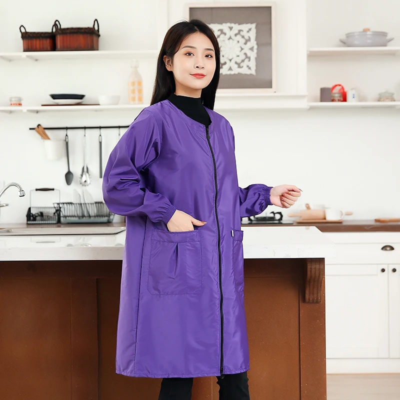 

Fashion waterproof overalls adult home kitchen cooking work clothes coat oil proof long sleeve apron female blouse