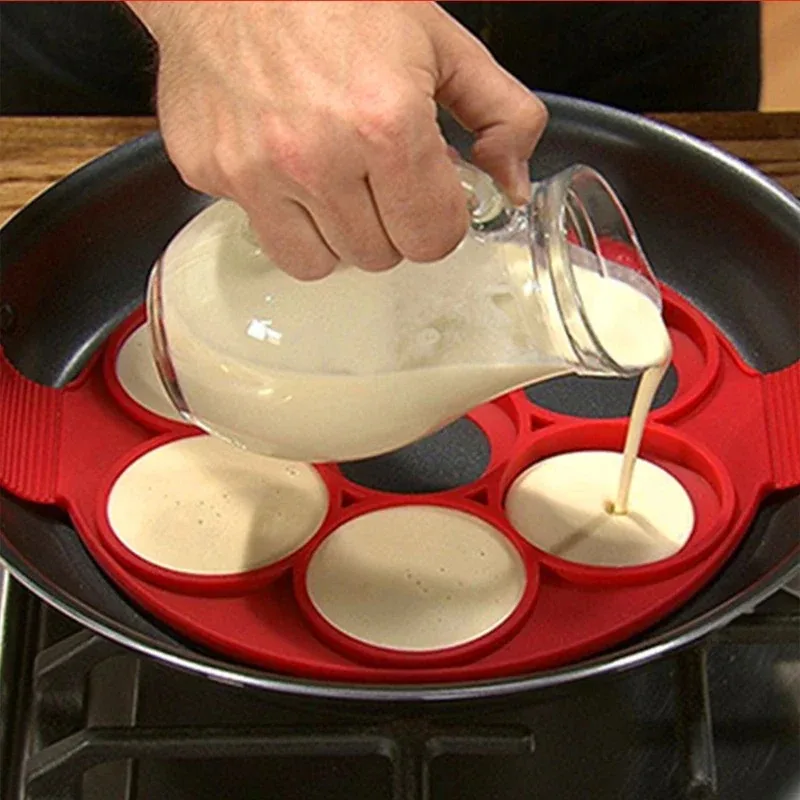 Pancake Maker 1Pcs Pancake Maker Nonstick Silicone Pancake Mold 7 Holes Regular for Pancakes Round Egg Frying Form Flip Cooker Kitchen Helpers