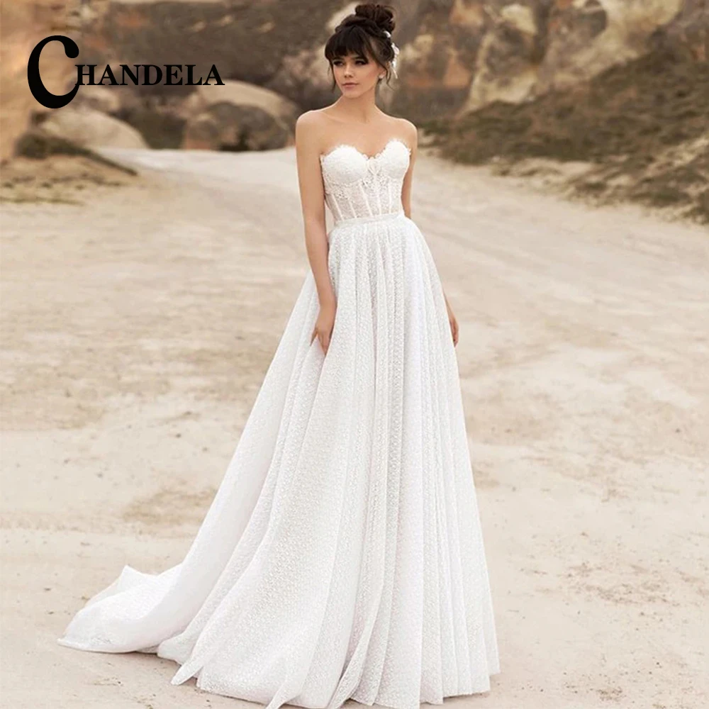 

CHANDELA Chic Tulle Sweetheart Wedding Dresses Backless Sleeveless Appliques Pleat A-Line Zipper Customised Vestidos De Novia