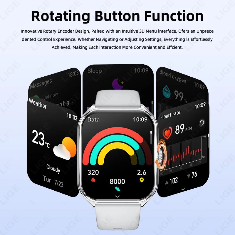 LIGE New Ultra Thin Smart Watch 1.96" AMOLED Always Show Time Men Make Answer Call Sports Fitness Smartwatch Ladies For Huawei