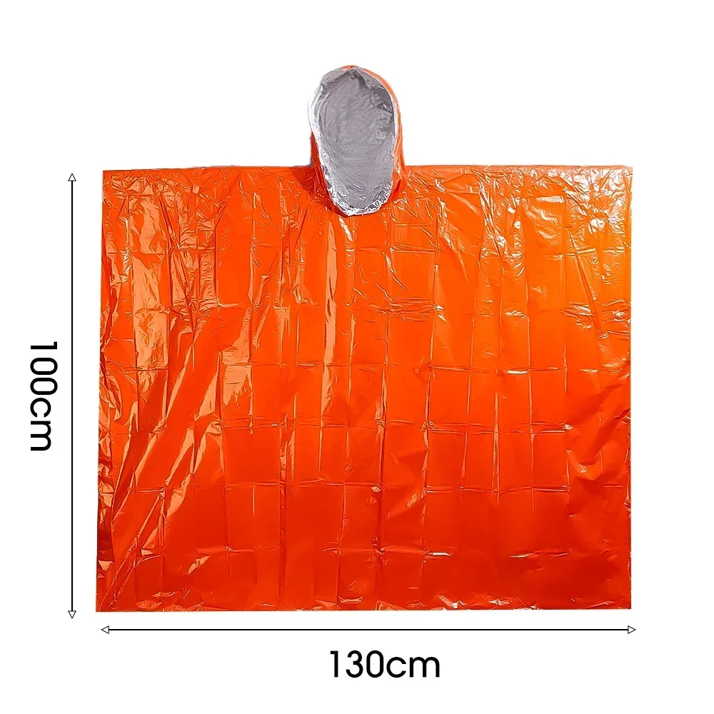 Outdoor Multifunction Raincoat Camping Waterproof Emergency Reflective Cloth Hooded Sleeve Rainwear Survival Equipment