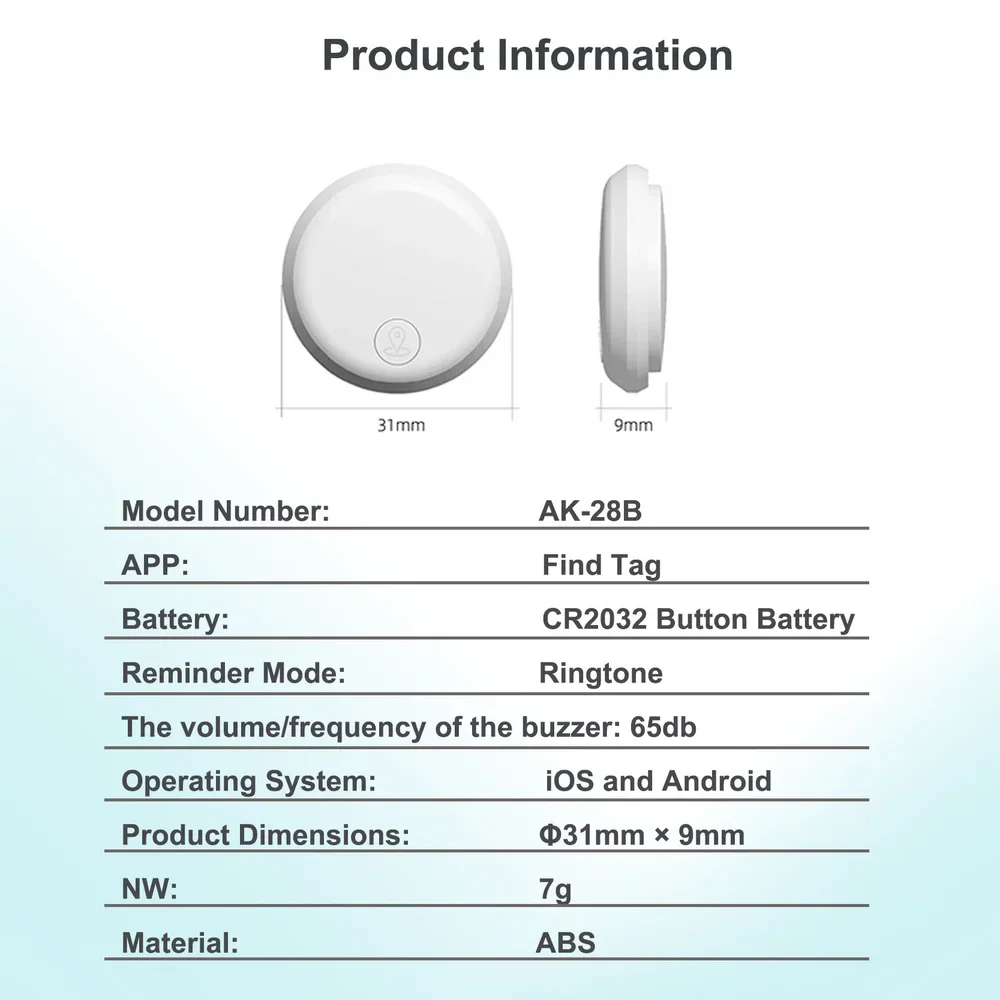 Bluetooth Tracker Smart Tracker Smart Key Finder Locator GPS Tracking Device Anti Lost Tag Alarm Reminder Works with IOS and Android For Find Pets