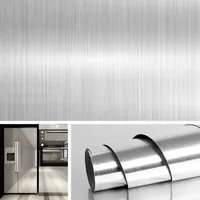 PVC Stainless Brushed Silver Removable Wallpaper Decor Film Vinyl Waterproof Oil-proof House Appliance Kitchen Elevator Sticker 6
