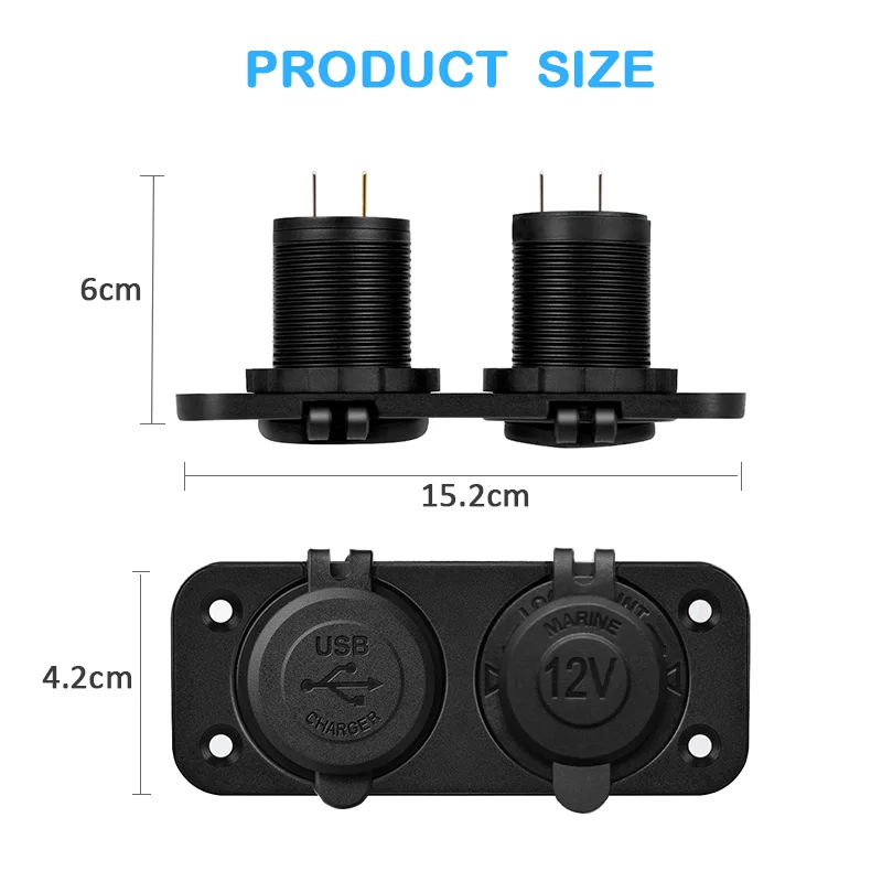 36W QC3.0 USB Socket Panel Waterproof Quick Charge Dual USB Socket Cigarette Lighter Adapter for Car Boat RV Motorcycle 4