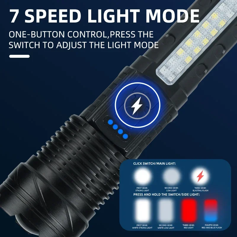 30W P50 COB Strong Light Flashlight Portable Rechargeable Bright Household LED Lamp Built in Battery with Power Display led flashlights