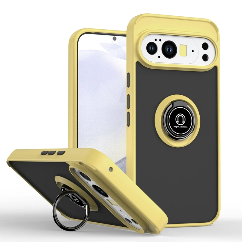 Armor Shockproof Magnetic Phone Case with Ring Holder - Matte Finish & Camera Lens Protection