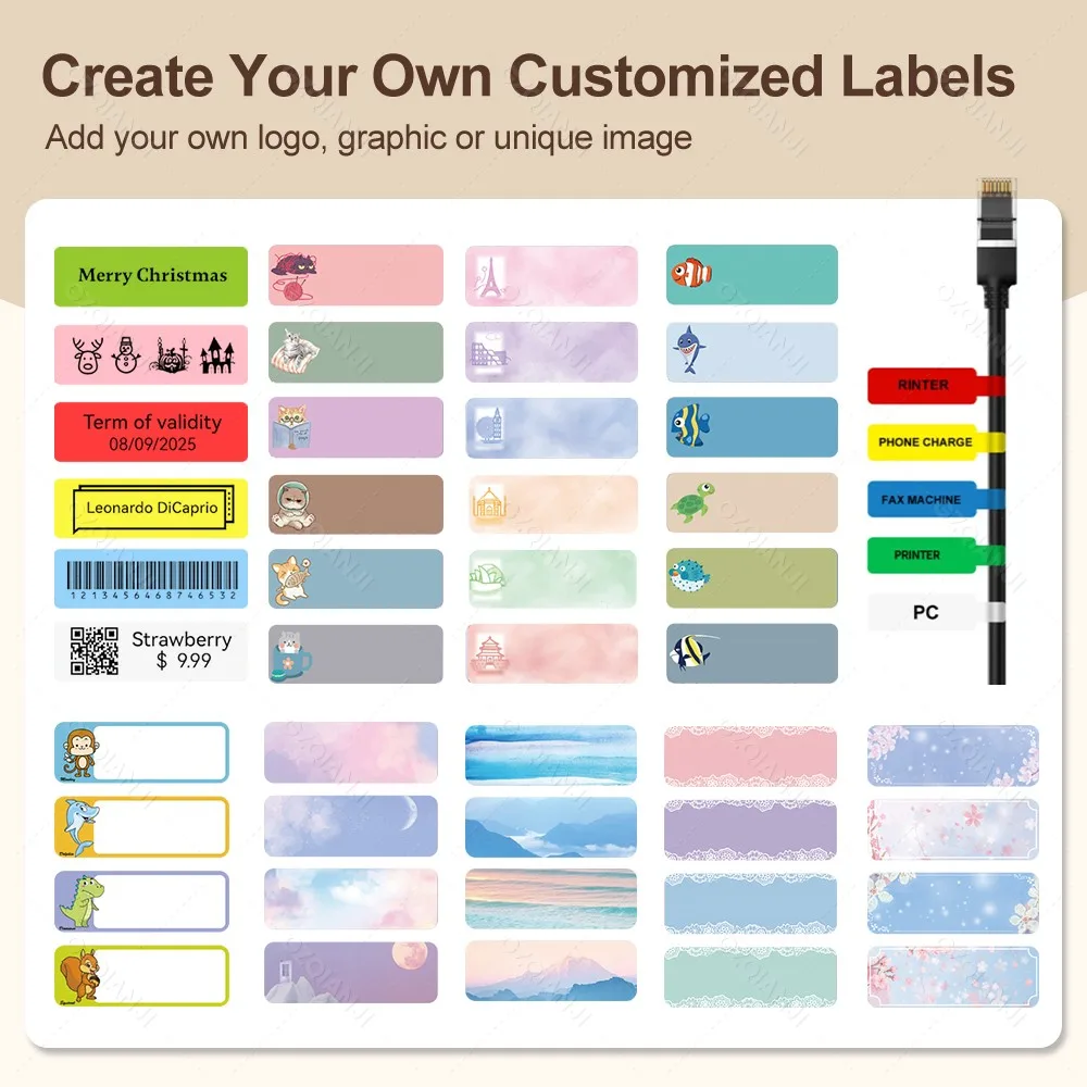 P15 Paper Roll 15x50mm Thermal Sticker 12x30 14x30 14x40 Thermal Printer Color Cartoon Label Paper for P15 P12 P11 D30 Q30S