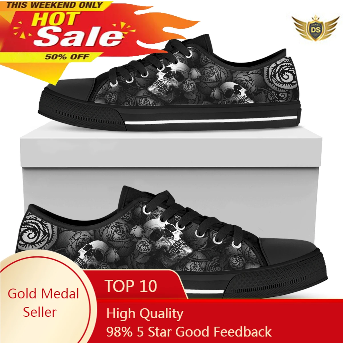 Retro Rose Skull Grey Autumn Women's Shoes Trend Fashion Female Low-Top Flats Shoes Women Sneakers Casual Shoes