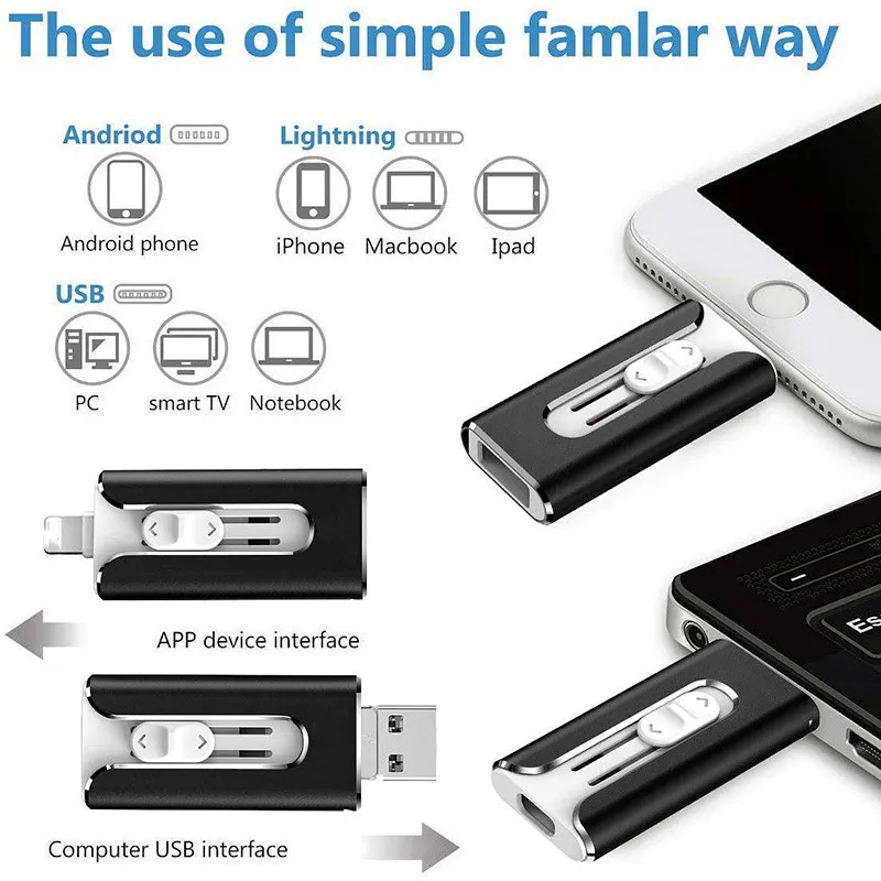 4 in 1 Usb Flash Drive For iPhone 12/11/6/6s/6Plus/7/7Plus/8/X Usb/Otg/Lightning/typeC PenDrive For iOS External Storage Devices