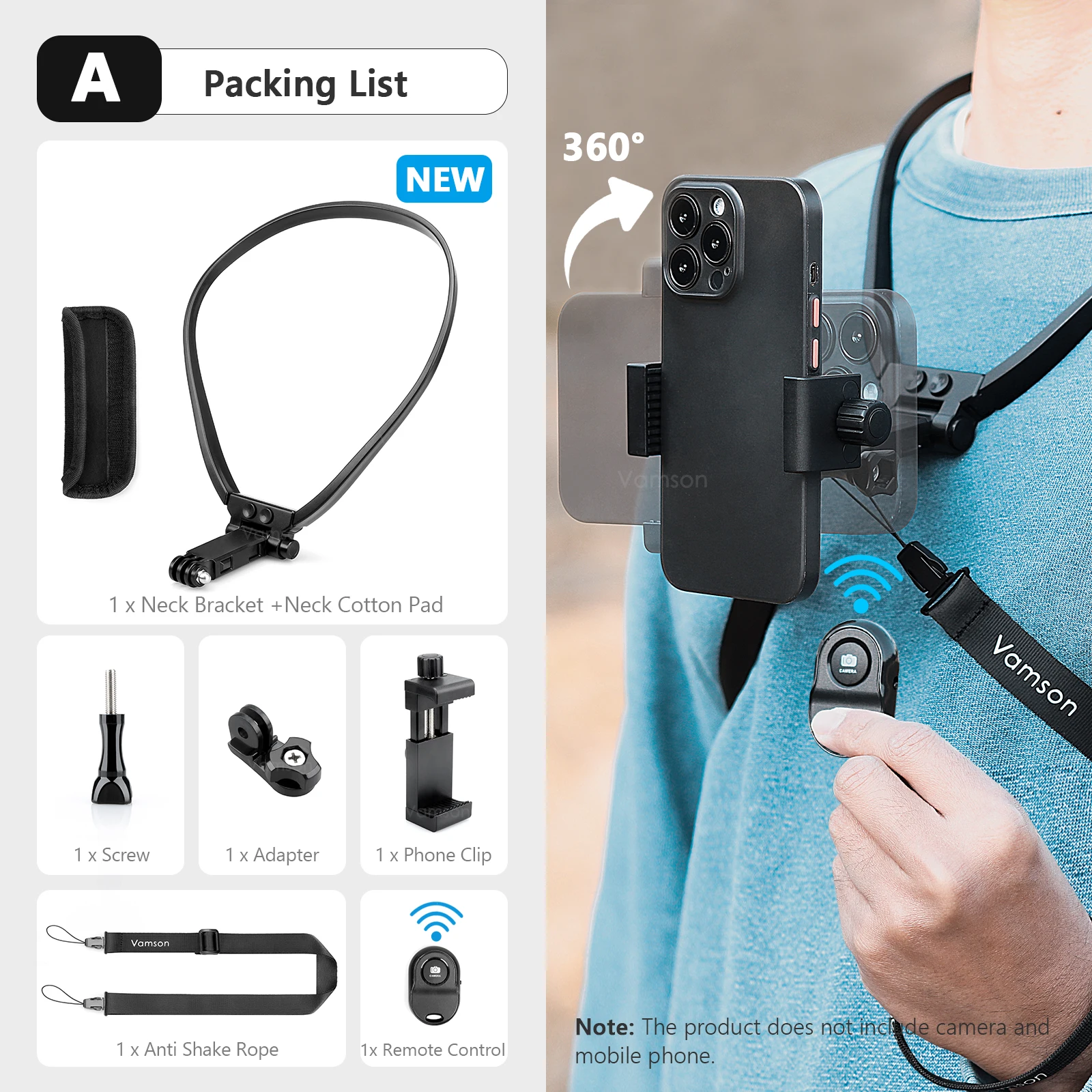 Vamson Anti-Shake Neck Mount for Smartphones - Ideal for Running, Cycling, and Vlogging