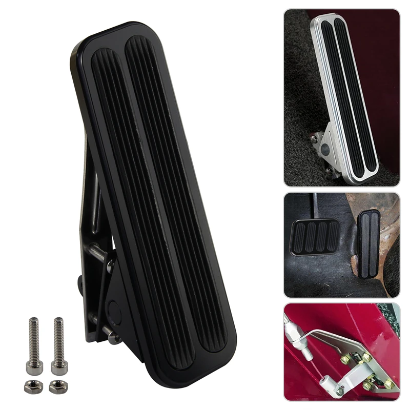 BILLET POLISHED ALUMINUM FLOOR MOUNT GAS THROTTLE PEDAL FIT FOR CHEVY FORD MOPAR UNIVERSAL BLACK/SILVER gas throttle pedal