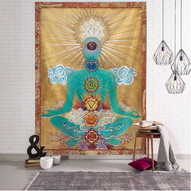 Tapisserie d'art de méditation, statue de Bouddha, chakra, tenture murale, mandala, décoration de maison, salon, chambre à coucher 1