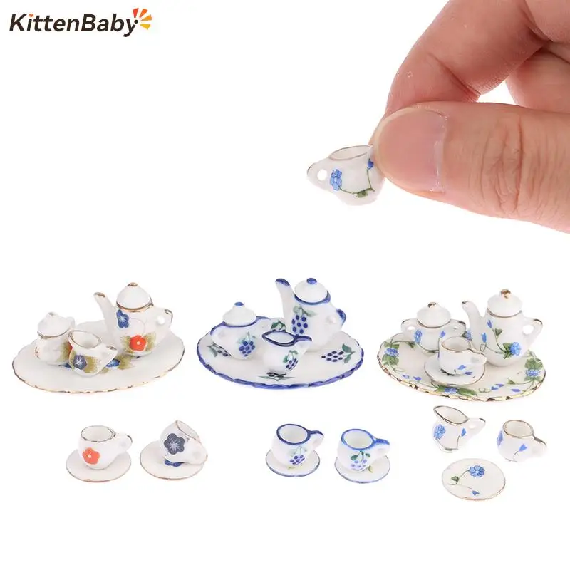 

1:12 Dollhouse Mini Tableware Ceramic Tea Set Simulation Miniature Tea Cups,Saucers,Teapots Model Set DIY Dollhouse Decor
