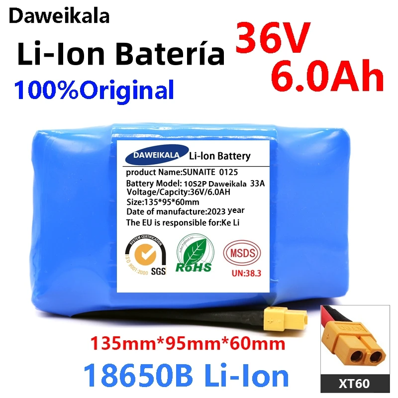

36V torsion car electric self balancing scooter,original 36V battery pack 6000MaH rechargeable lithium-ion battery+free shipping