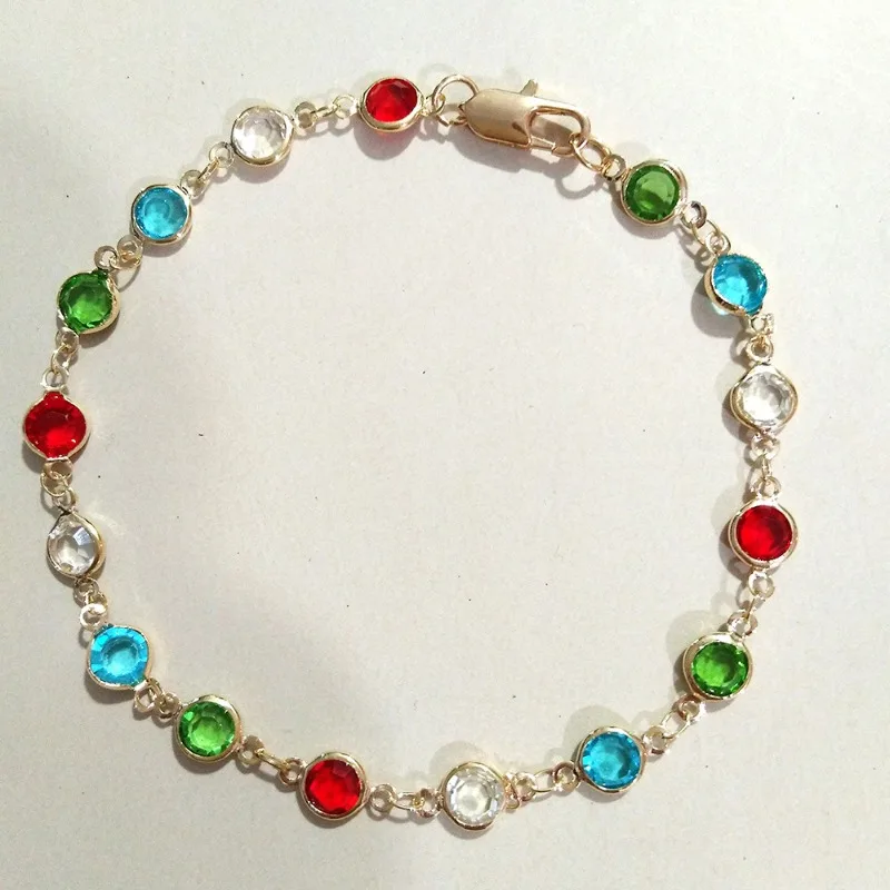 

Colorful Bejeweled Bracelet Popularity T S Stainless Steel Bangle for Women Birthstones Rainbow Crystal Chain Jewelry Boho Gift