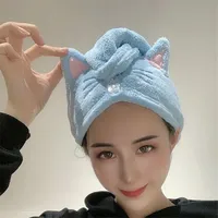 Bonnet de cheveux de chat mignon, serviette en microfibre pour cheveux longs, chapeau à séchage rapide, serviette de bain, forte absorbant l'eau, enveloppe pour femmes 1