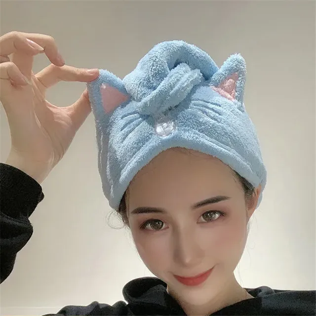 Bonnet de cheveux de chat mignon, serviette en microfibre pour cheveux longs, chapeau à séchage rapide, serviette de bain, forte absorbant l'eau, enveloppe pour femmes 1