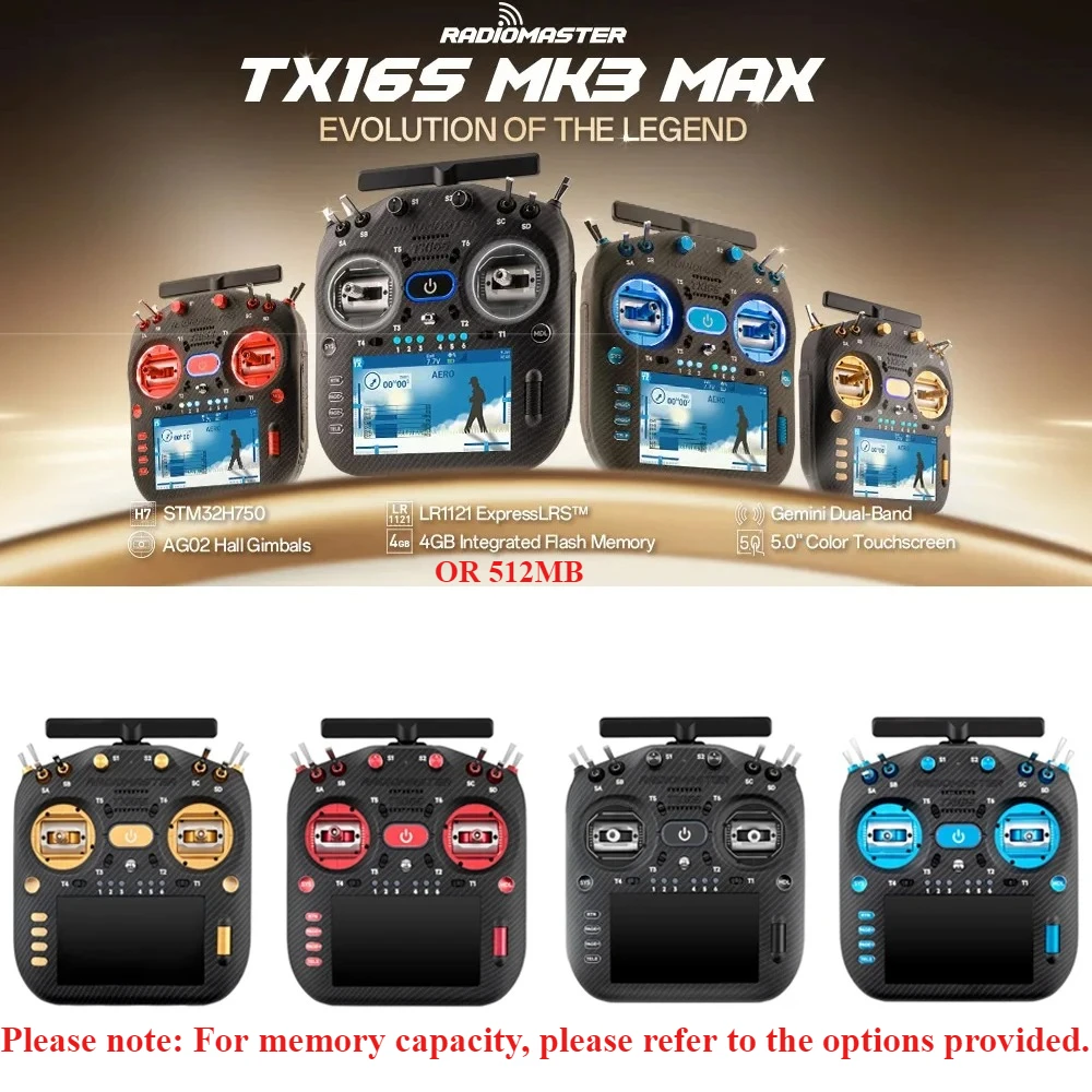 RadioMaster TX16S MK3 Стандарт / Макс. 2,4 ГГц 900 МГц AG02 Подвес для зала с ЧПУ 5-дюймовый сенсорный экран IPS EdgeTX ExpressLRS Радиоконтроллер