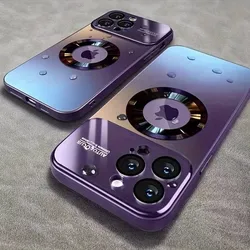 Titanium Metallic Glass Camera MagSafe Case with Magnetic Wireless Charging Cover - iPhone 15 Plus (PURPLE)