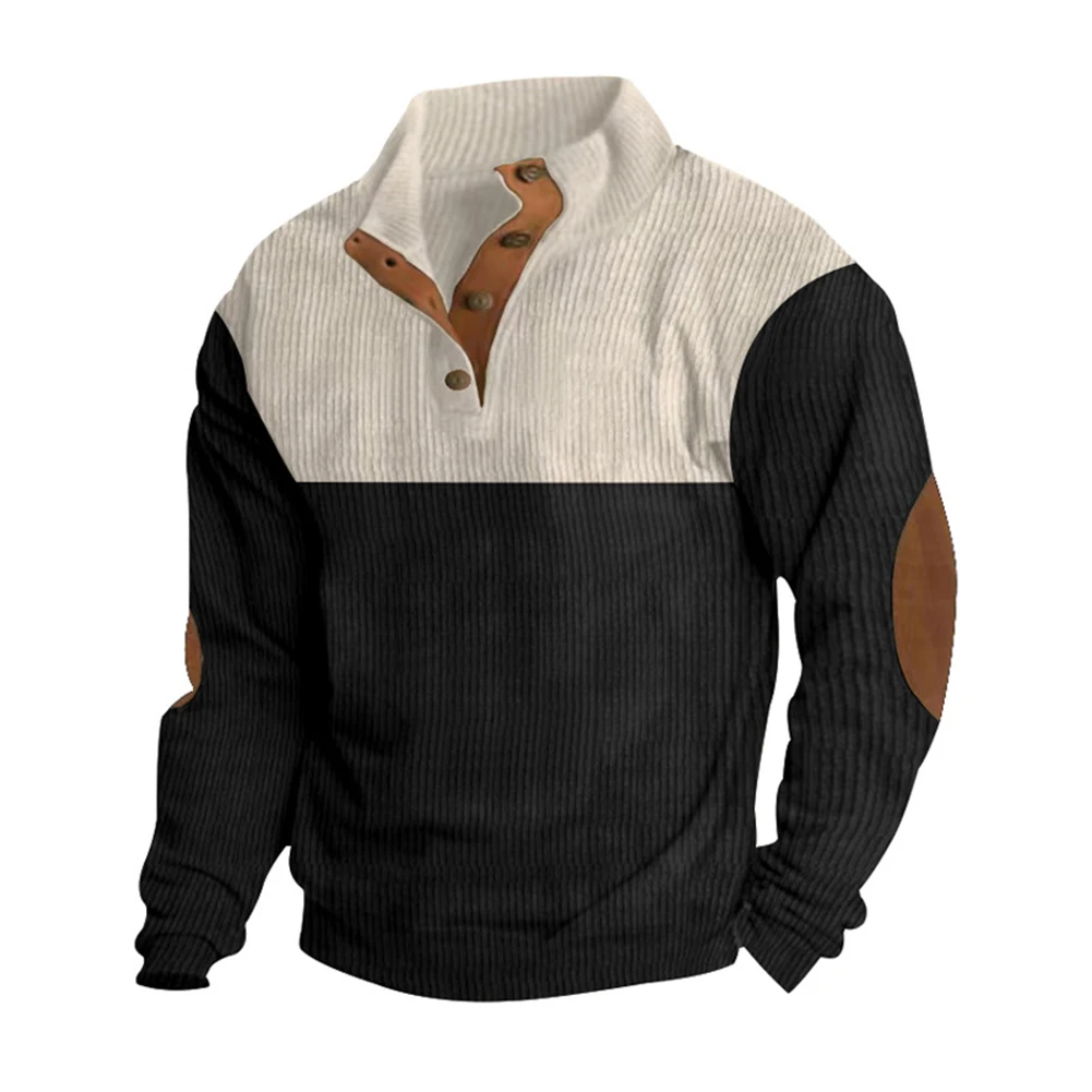 

Autumn Men's Stand Collar Button Sweatshirts Color Block Long Sleeve Pullovers Tops Casual Sports Tops Man Clothes Streetwear