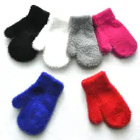 Baby Short Gloves Winter Faux Sable Children Solid Thickened Plush Furry Full Finger Mittens Autumn Hand Warmer 1-4 Years Old 1