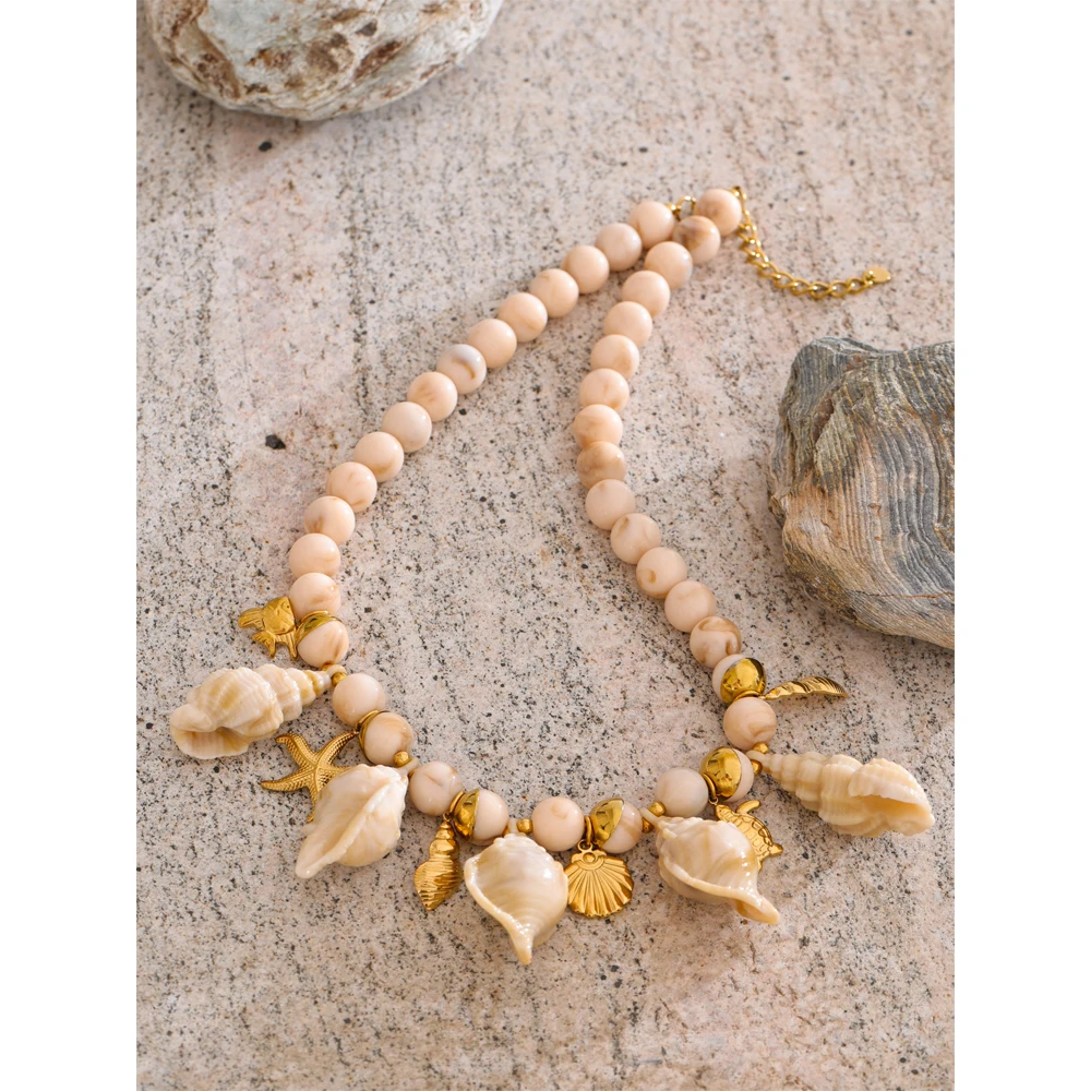Yhpup Conch Shell Drop Necklace Accessories Stainless Steel