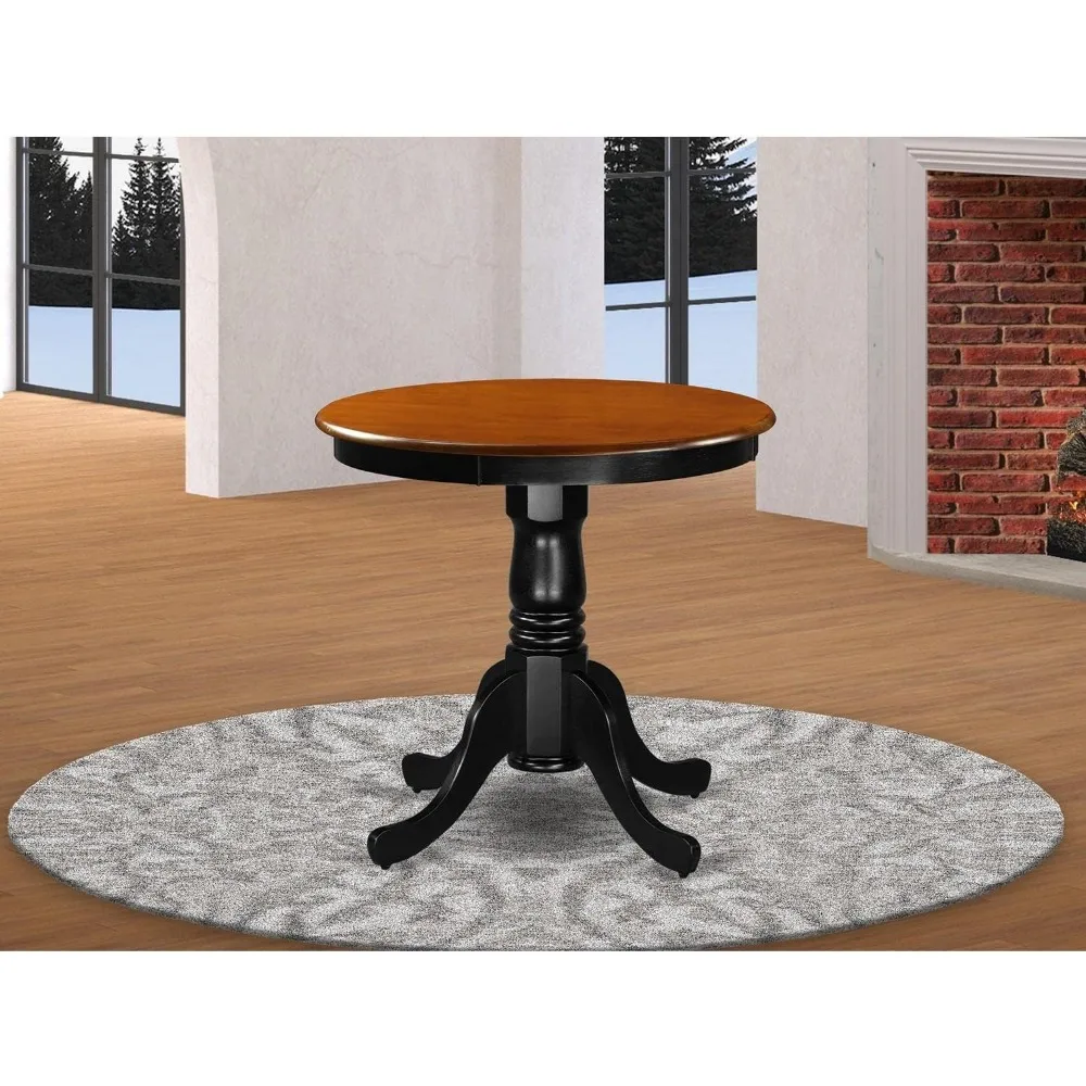 Eden Kitchen Table - a Round Dining Table Top with Pedestal Base, 30x30 Inch, Mahogany & Linen White 5