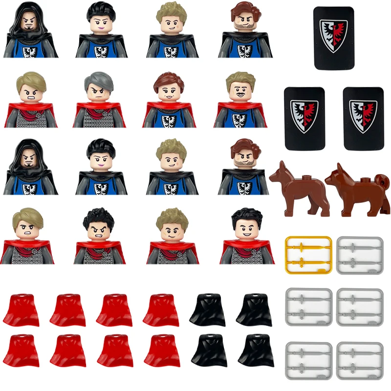 

MOC Medieval Military Castle Eagle Knights Figures Assassin Soldiers Flag Building Blocks Dog Sword War Horse Shield Bricks Toys