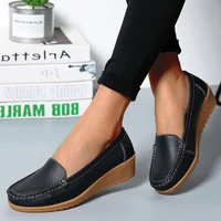 Genuine Leather Fashion Wedge Women Flats Retro Shoes Woman Slip On Women Shoe Moccasins Comfortable Tenis Feminino Plus Size