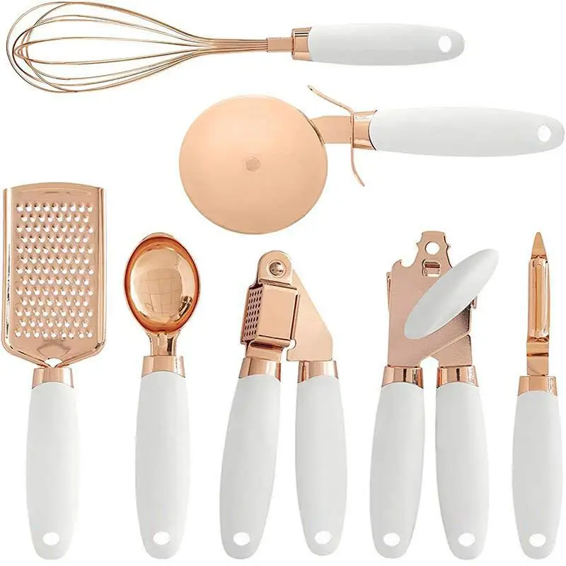 

7pcs Stainless Steel Kitchenware Kitchen Tools Home Can Opener Peeling Knife Garlic Press Pizza Knife Egg Beater Grater Tool