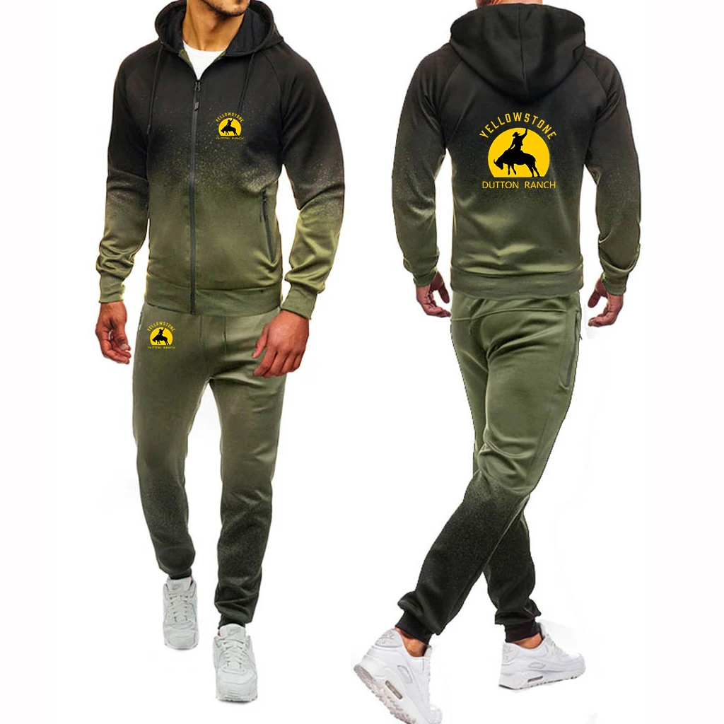 Movie Yellowstone Dutton Ranch Printing Man's Gradient Hoodies Sweatpant Sets Sport Hip Hop Coats+Trousers Comfortable Suit