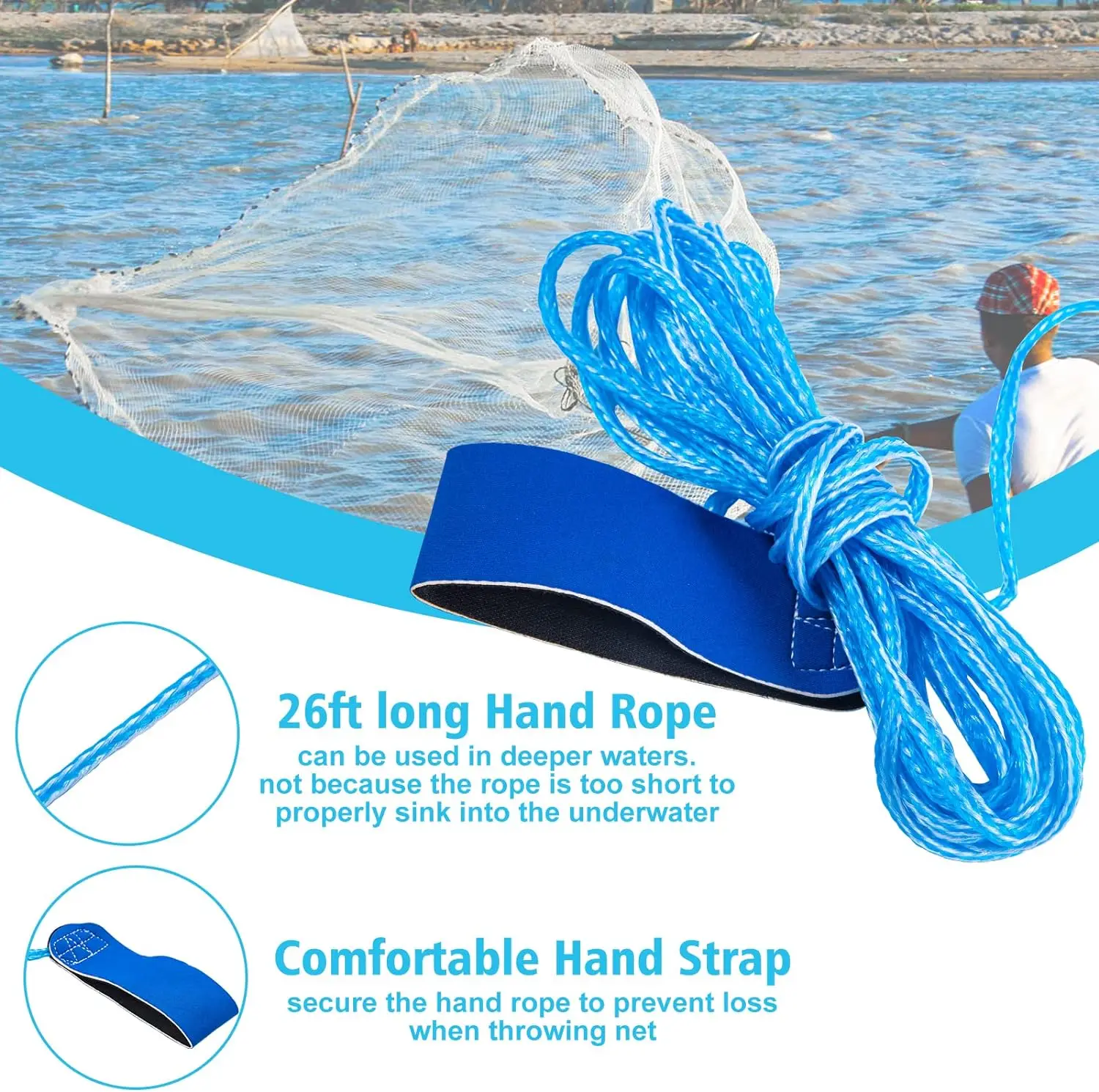 Goture 4ft/5ft/6ft/8ft/10ft/12ft Radius Throw Cast Net Hand Cast