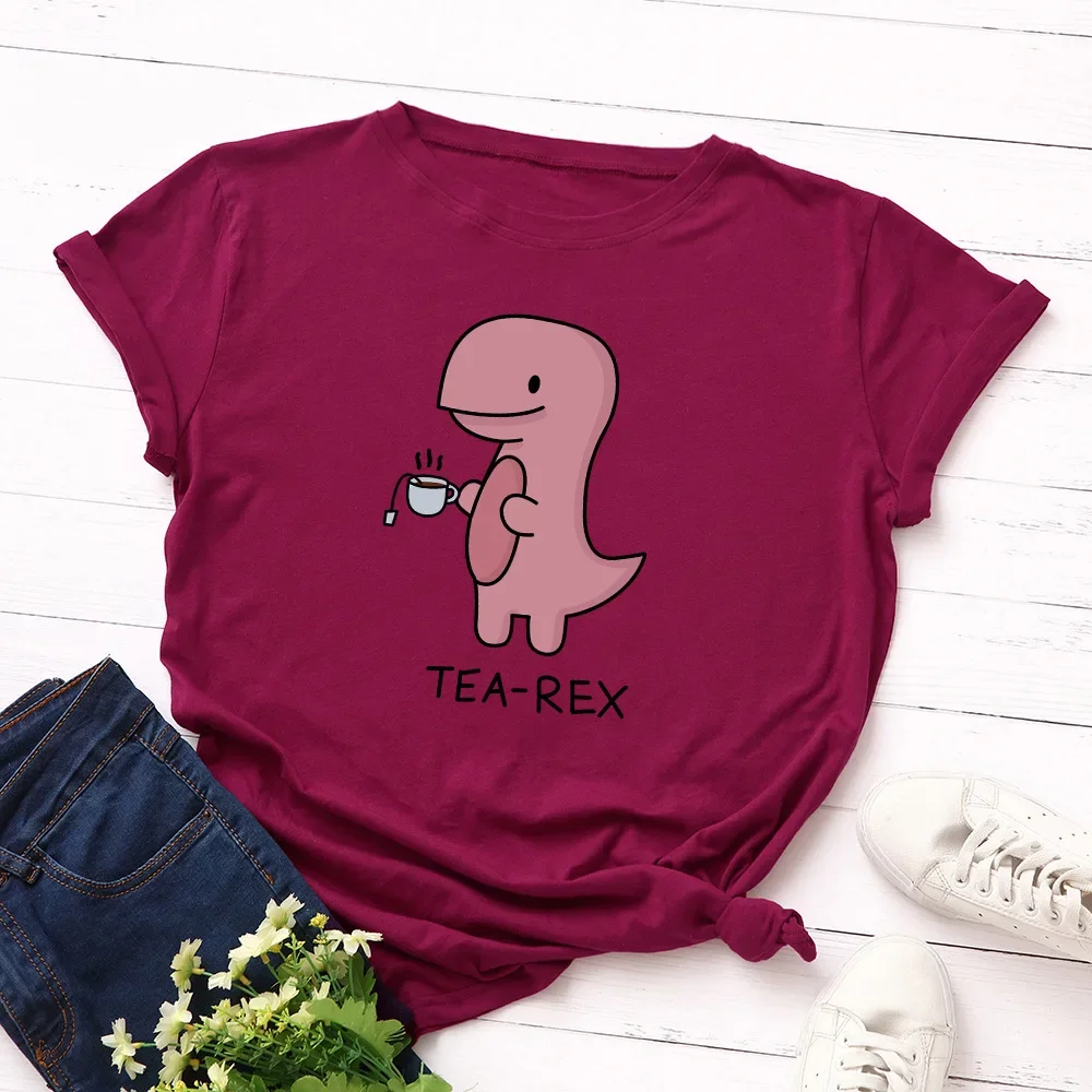 thumbnail image 1 of JFUNCY Camisetas de gran tamaño con estampado de dinosaurio de dibujos animados para mujer, camisetas holgadas informales de manga corta para mujer, camisetas de algodón de verano para mujer, 1 of 5