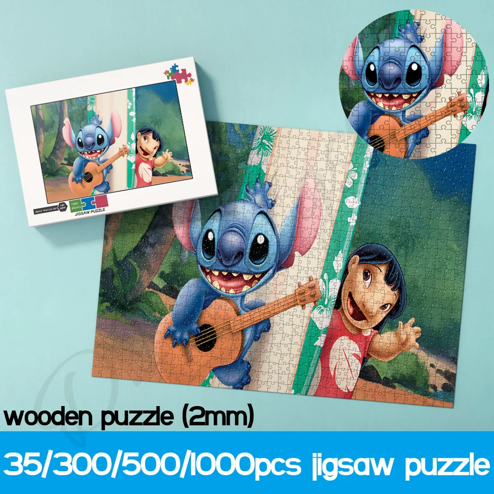 

Пазлы из мультфильма Disney для детей, Лило и Стич, 35, 300, 500, 1000 шт., деревянные головоломки, забавные игрушки и хобби для взрослых