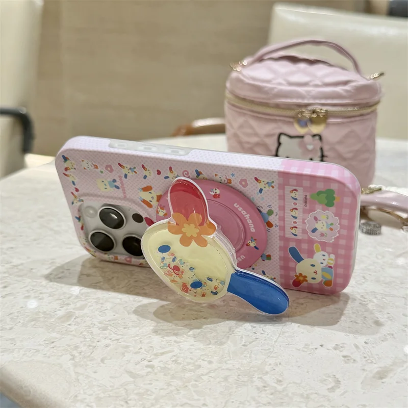 Kawaii Cartoon Rabbit Magnetic Phone Case with Magsafe Stand - Cute Hard Cover