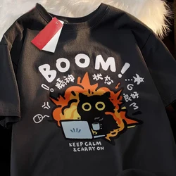 Unisex Pure Cotton Cartoon Graphic Oversized Tee - Casual Short - Sleeved Summer Top - S (Black436)