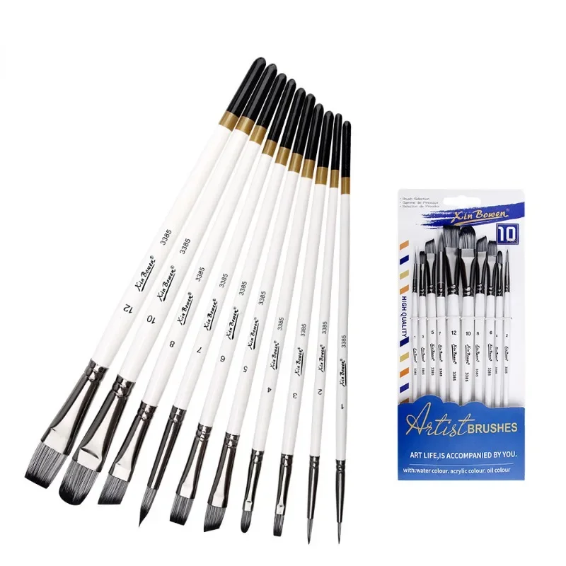 10Pcs Nylon Hair Painting Brushes Black Aluminum Tube Wood Rod Brush Set Acrylic Gouache Oil Watercolor Painting Drawing Brush 6