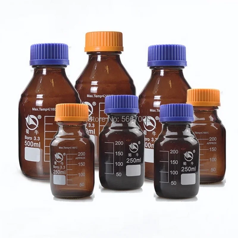 1PC 100ml to 1000ml Lab Brown Screw cap Reagent bottle Amber Sealed bottle Glass Laboratory Sample Bottle