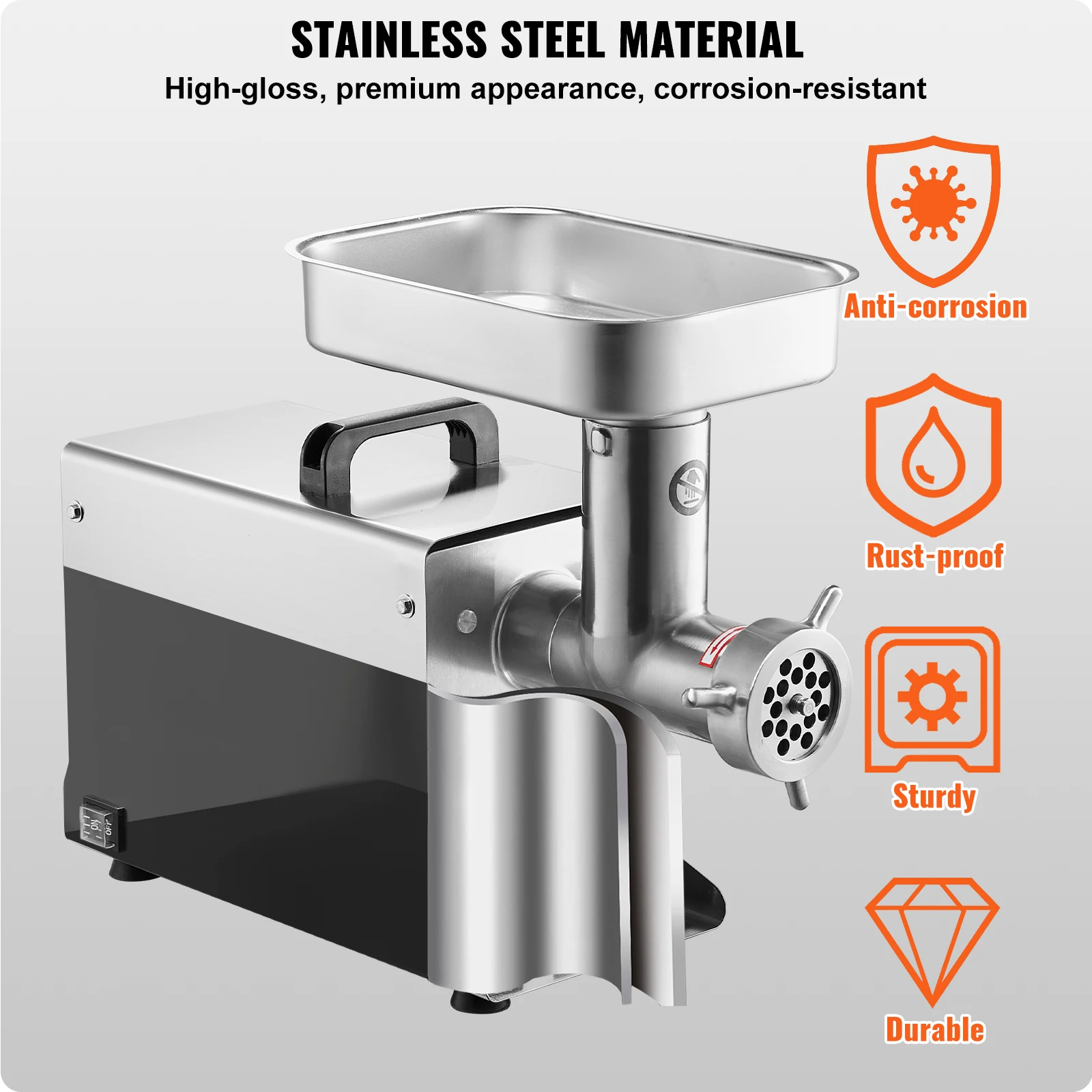 VEVOR Stainless Steel Commercial Meat Grinder, 5 Lbs/Min Capacity Electric Meat Grinders w/ Blade, Grinding Plate, Sausage Maker 5