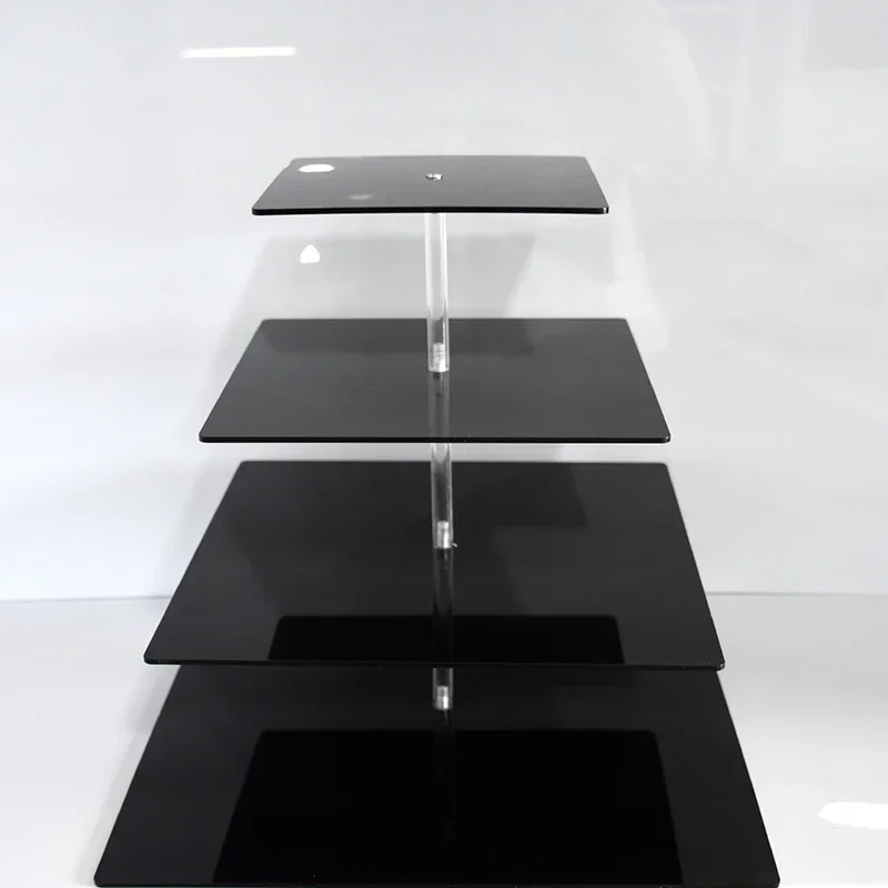 4 Layer Black Acrylic Cake Stand For Display Birthday Wedding Party Decoration Square Jewelry Display Stand Cupcake Holder Plate