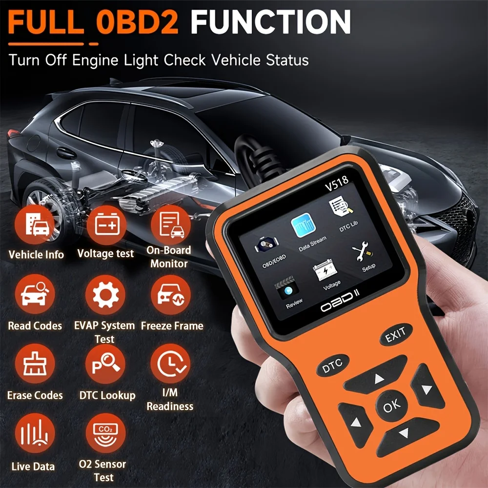 OBD2 Scanner OBD2 Scanner V518 Instant Code Reader & Voltage Check Full System Diagnostics for OBDII/CAN Cars 10s Fault Analysis