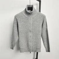 Cardigan de Luxe à Col Montant pour Homme, Vêtement Polyvalent, Simple, Fermeture Éclair, Solide, Document, Chaud, à la Mode, d'Hiver 4