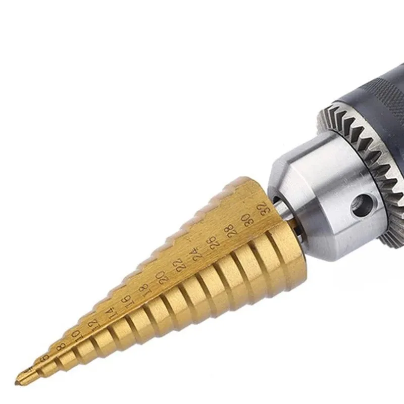 4-32mm Titanium Coated HSS Step Drill Bit - High Speed Steel Cone Cutter for Metal/Wood/Plastic, Multi-Size Hole Cutting Kit