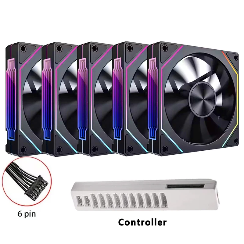 프리즘 5 PRO 120mm 팬 6핀 RGB PC 케이스 통풍기 컴퓨터 섀시 팬 수냉 쿨러 PC 게이머 쿨링 키트 팬